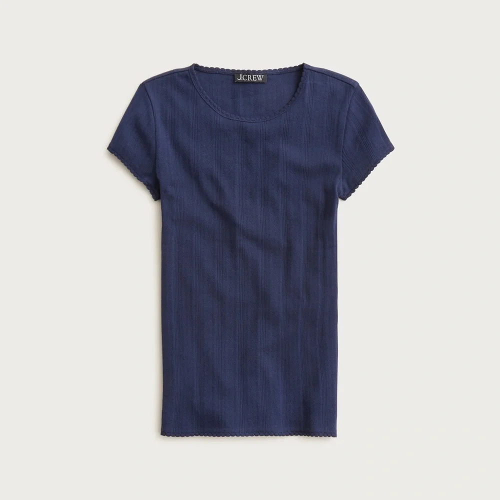 NWT J. Crew Pointelle Cotton Navy Blue Short Sleeve T Shirt XS - Picture 2 of 9